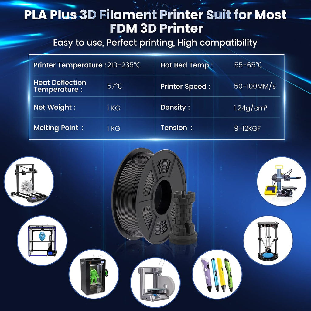 SUNLU PLA Plus Filament 1.75mm, 10KG Bundle, Black & White