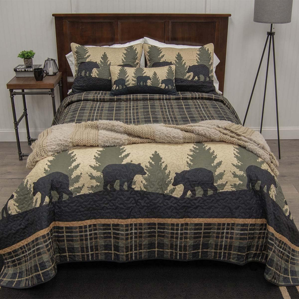 BLACK FOREST DECOR Timberland Plaid Bear Quilt 90" Wx90 L