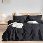 BESTOUCH Cotton Solid Duvet Cover Set Linen Feel Cornflower Blue Queen