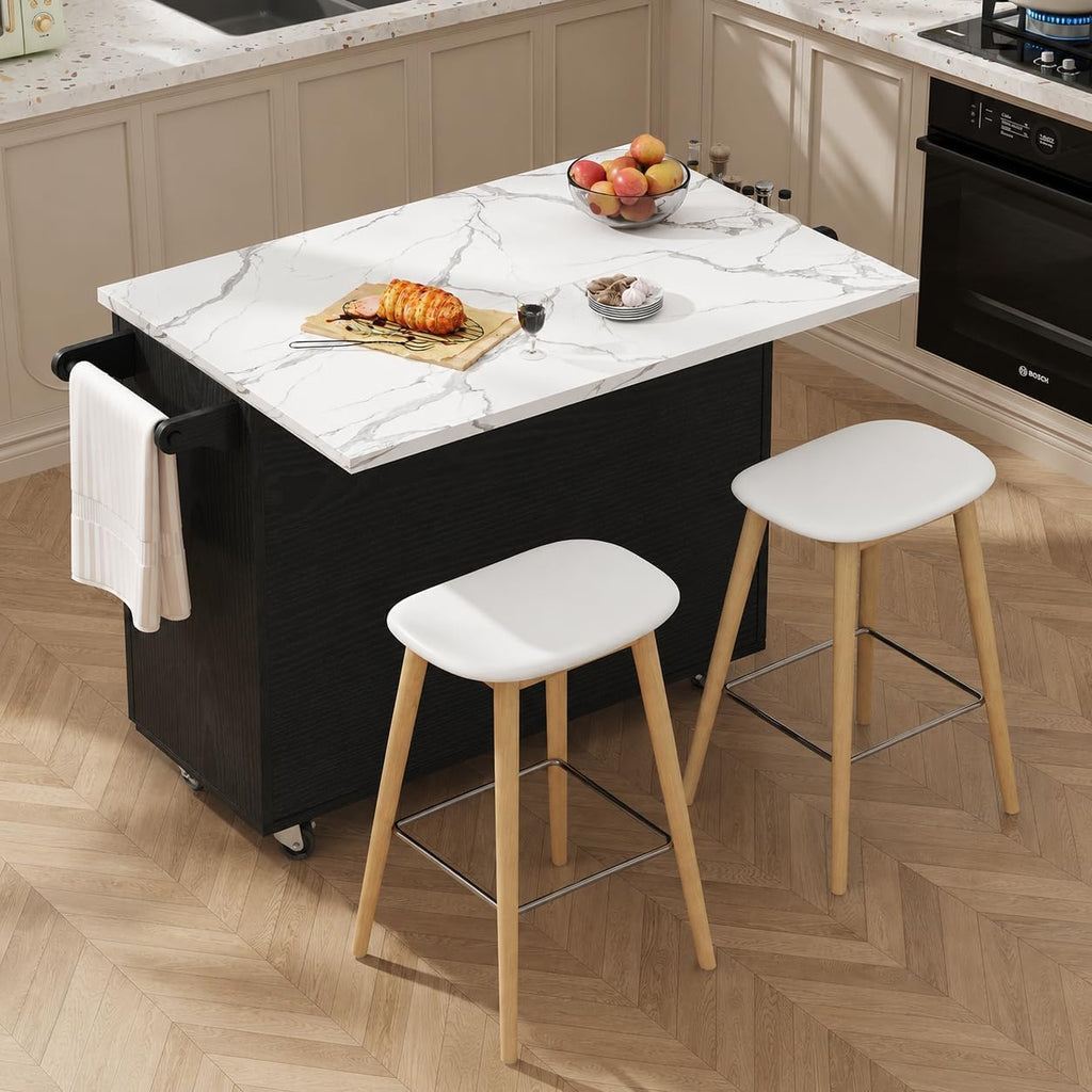43" Kitchen Island on Wheels, Rolling Kitchen Island with Drop Leaf, Black