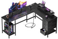 Korfile 59 inch L Shaped Computer Desk with Power Outlets, Black