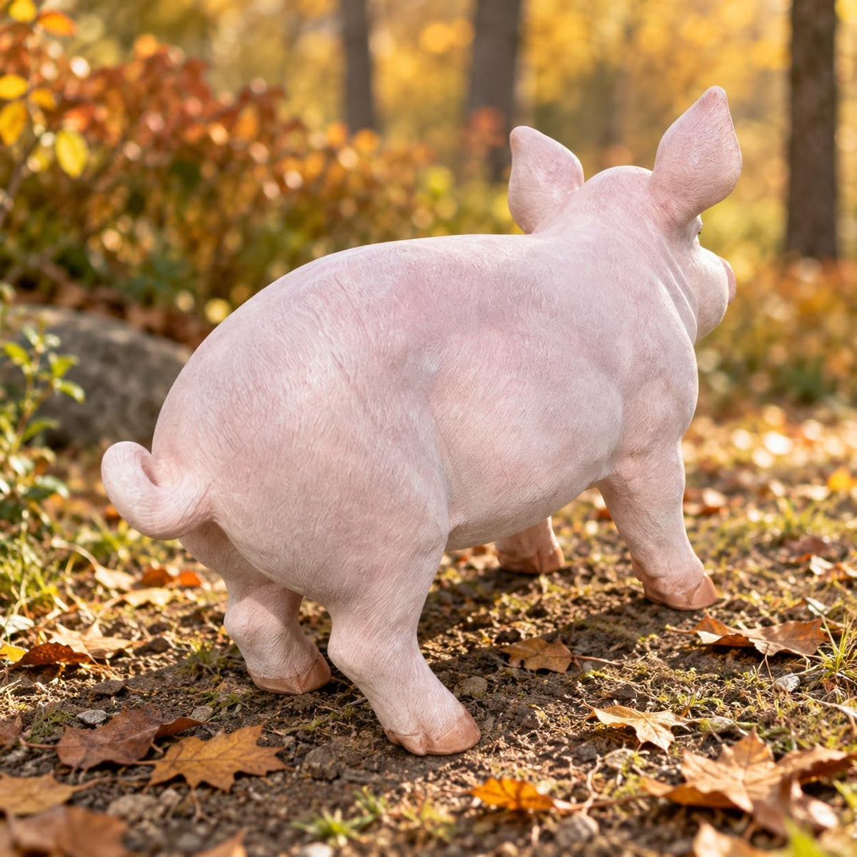 Baby Pink Pig Garden Statue with Curled Tail for Farmhouse Decor