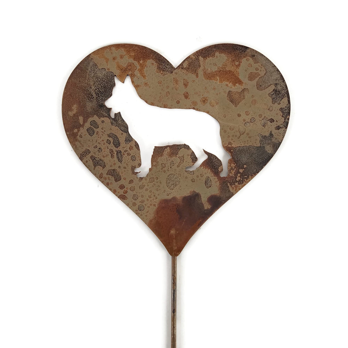 Pet Dog, Cat, Rabbit or Bird Keepsake Memorial Heart Garden Stake 20 to 28 Inches Tall (Large Heart, 28" Tall, Cross, Naturally Rusted)
