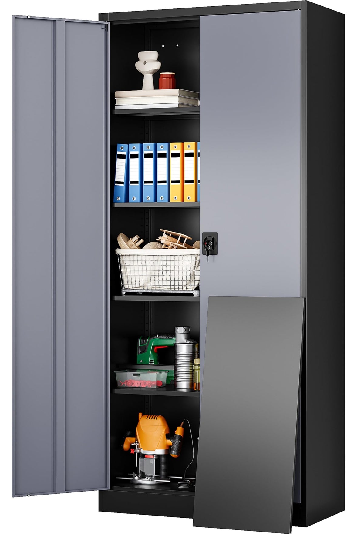 SISESOL Small Metal Storage Cabinet with Doors and Shelves,36 inch Black Locking Garage Cabinet,Lockable Short Steel Cabinets for Home,Office,Shop,Garage