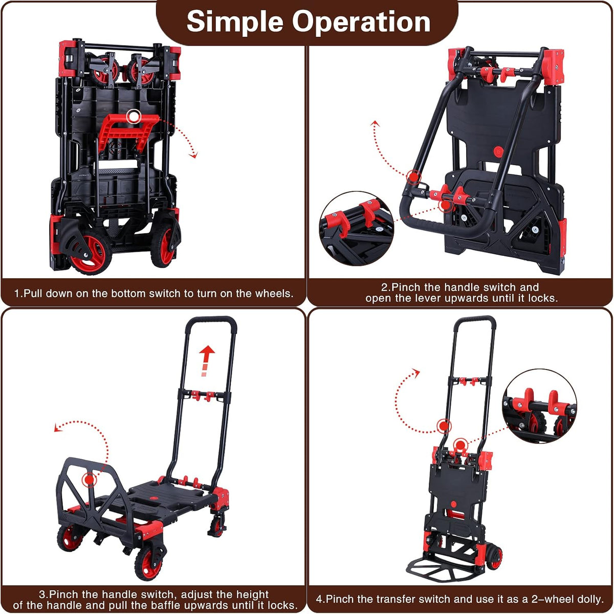 JJSMKCH 2-in-1 Folding Hand Truck Dolly Cart with Wheels 330LB