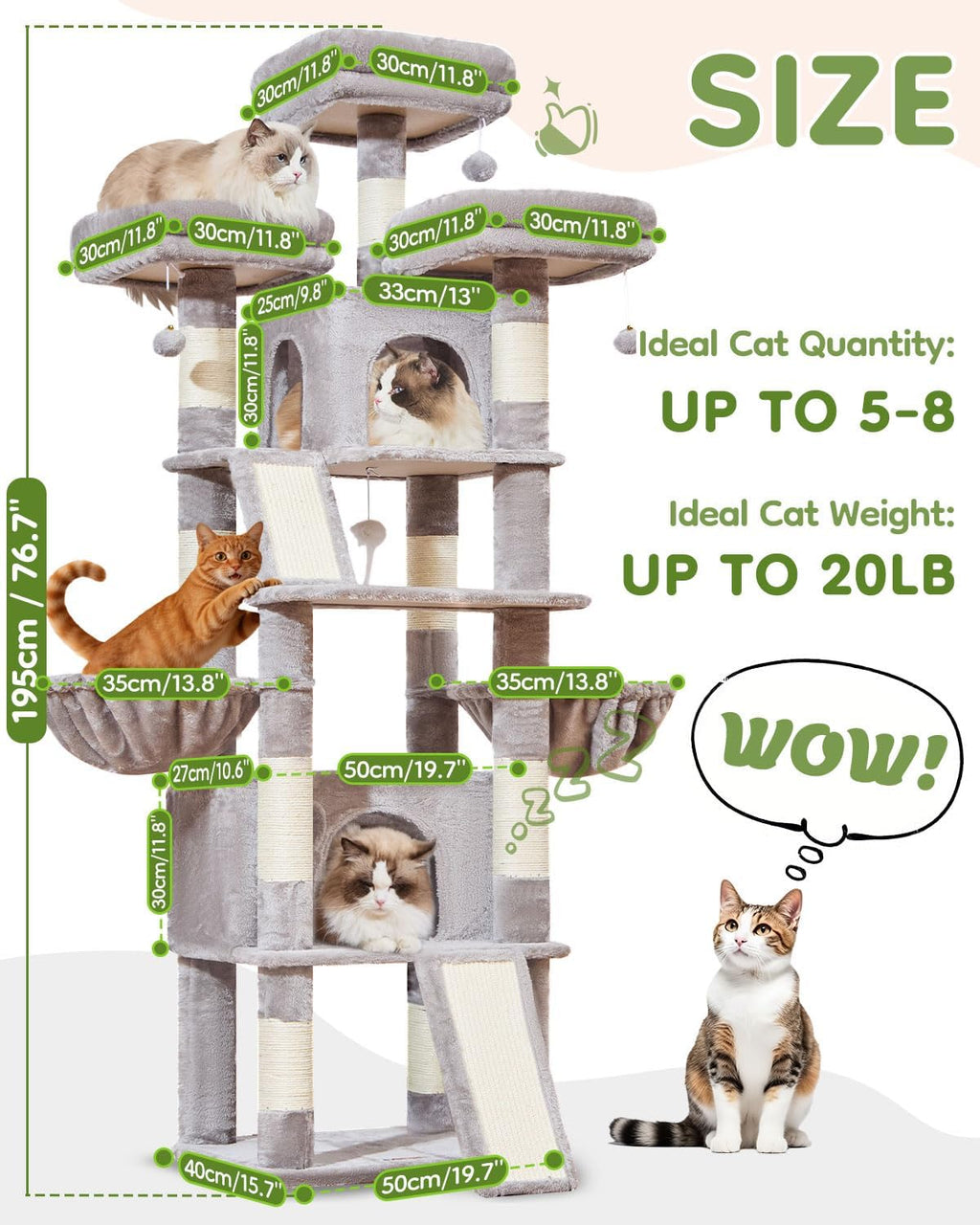 Taoqimiao Cat Tree for Large Cats, 76.8 Inches XL Cat Tower for Indoor Cats