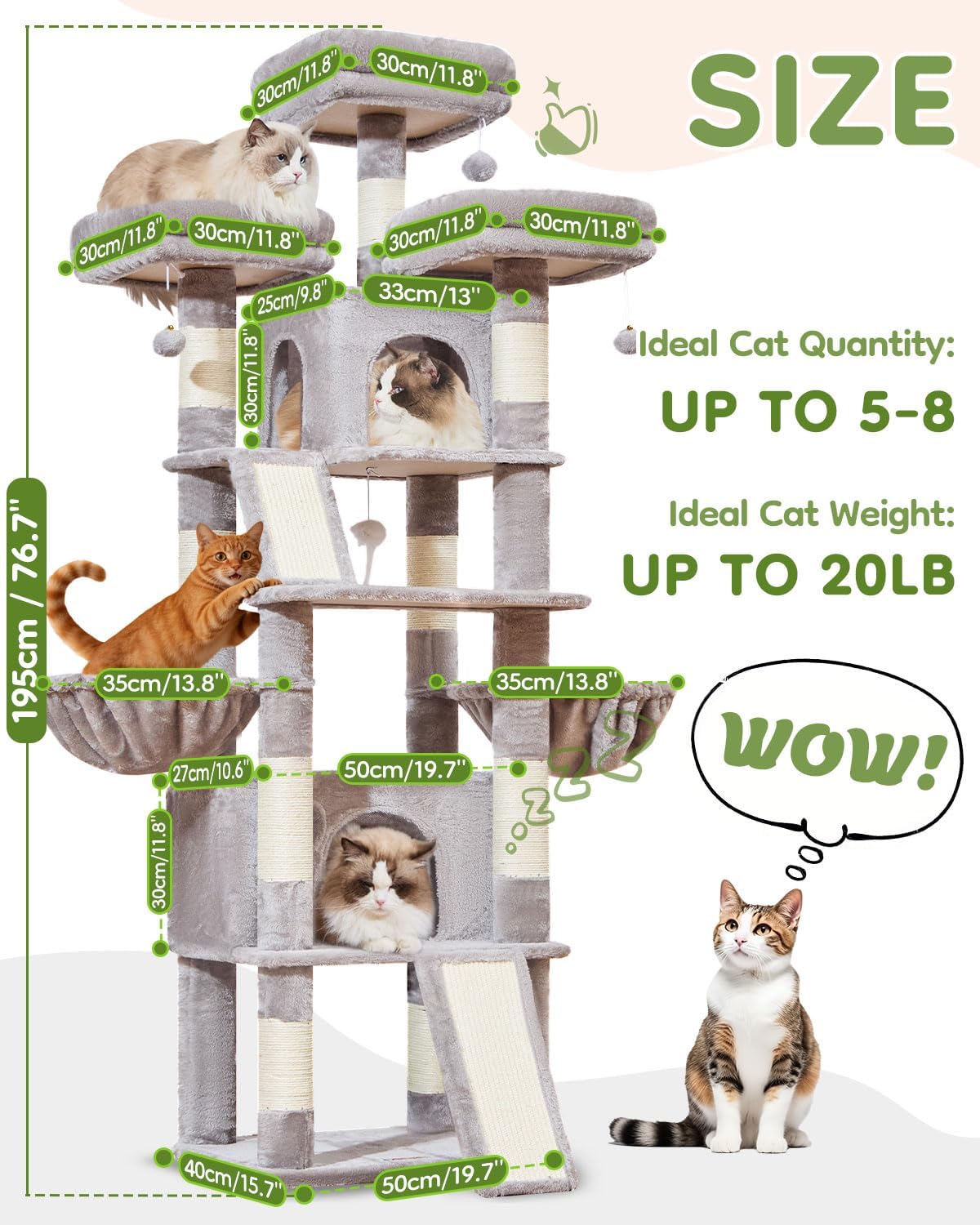 Taoqimiao Cat Tree for Large Cats, 76.8 Inches XL Cat Tower for Indoor Cats