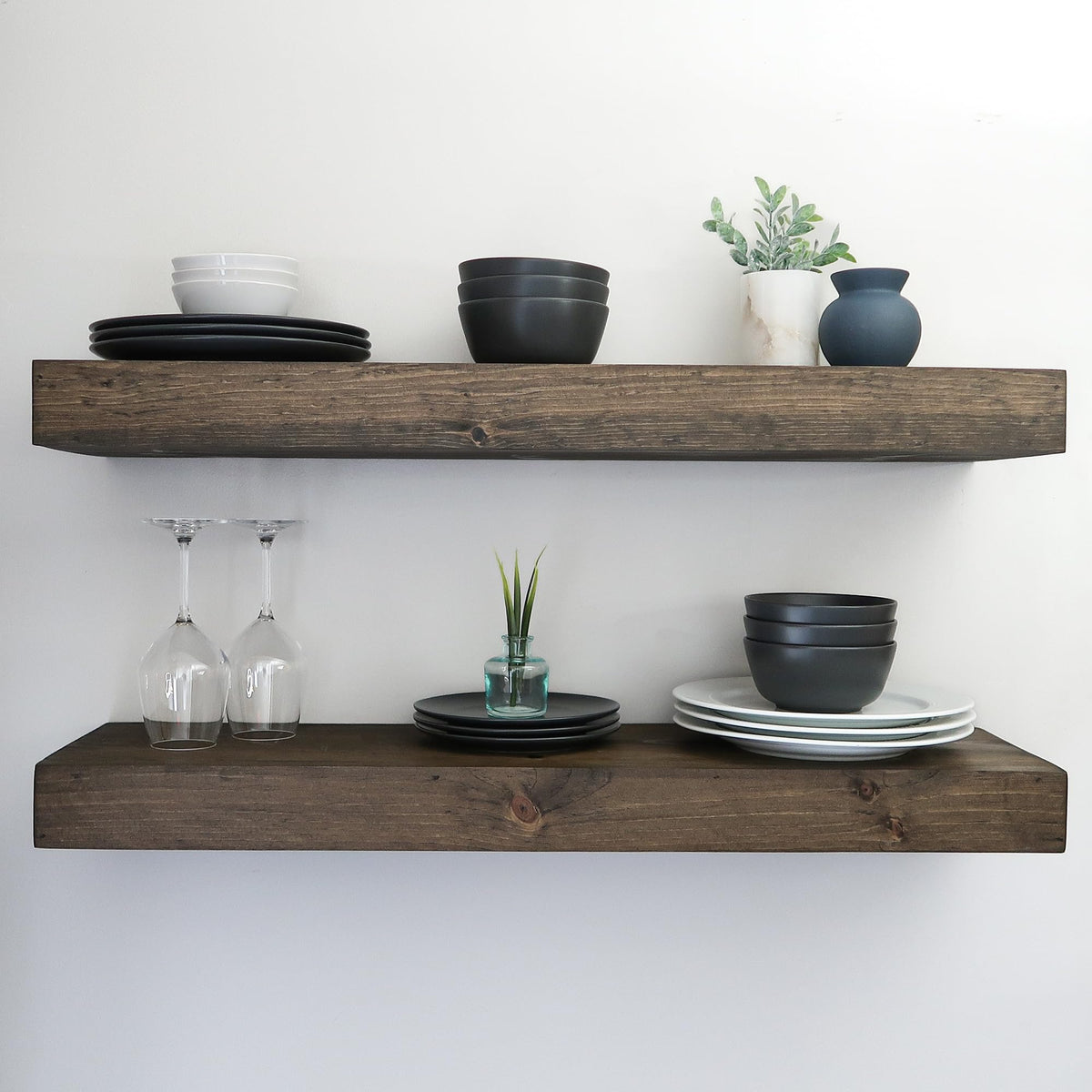 Urbandi Modern Floating Shelves 3 Inches Thick for Wall, Wide Shelves for Kitchen, Living Room, Bedroom, and Bathroom, Natural Pine Wood, Rustic Wooden Shelf, (Set of 2) (Aged Oak, 24Lx3Hx6D)