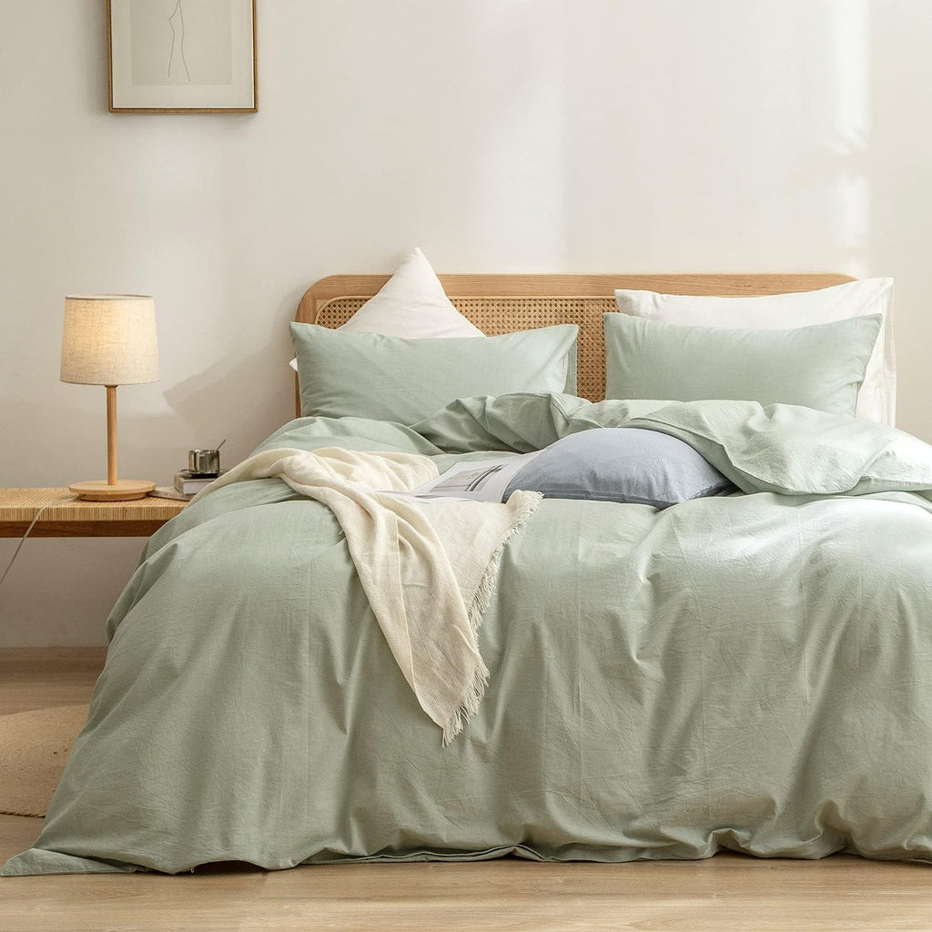 BESTOUCH Cotton Solid Duvet Cover Set Linen Feel Cornflower Blue Queen