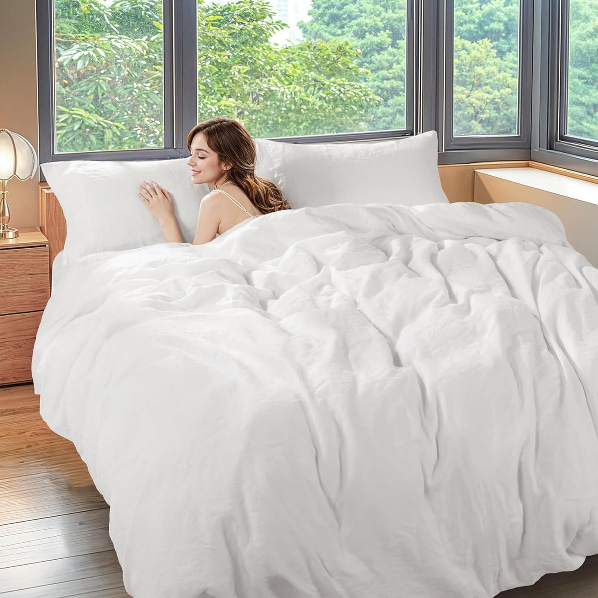 Shilucheng 100% Linen King Duvet Cover Set, Linen