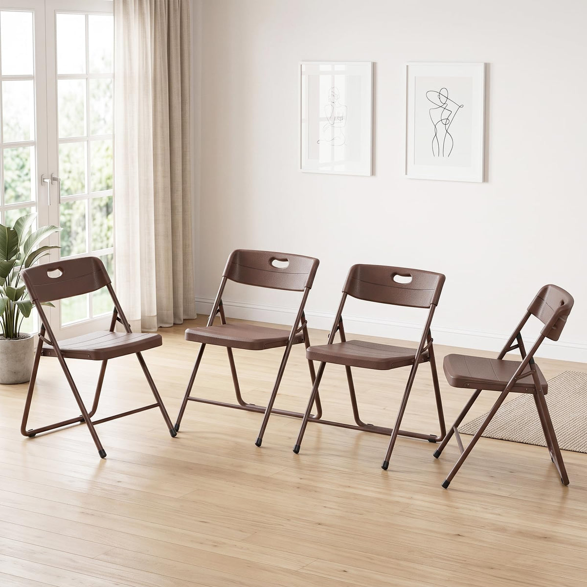 Folding Chairs 4 Pack,350 lbs Heavy Duty Metal Frame Folding Chairs with PU Leather Padded Seat,Ergonomic Portable Foldable Chair with Non-Slip Rubber Feet for Indoor Outdoor Wedding Patio Party,Black