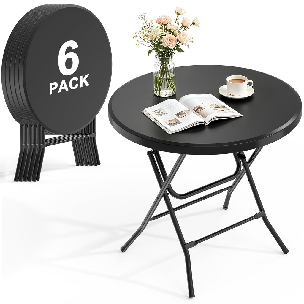 32" Round Folding Table, HDPE Top & Metal Frame, 2 Pack, White
