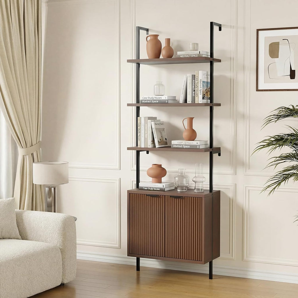 Halitaa 71”Ladder Shelf with Storage Cabinet, Wall Mounted Ladder Bookshelf