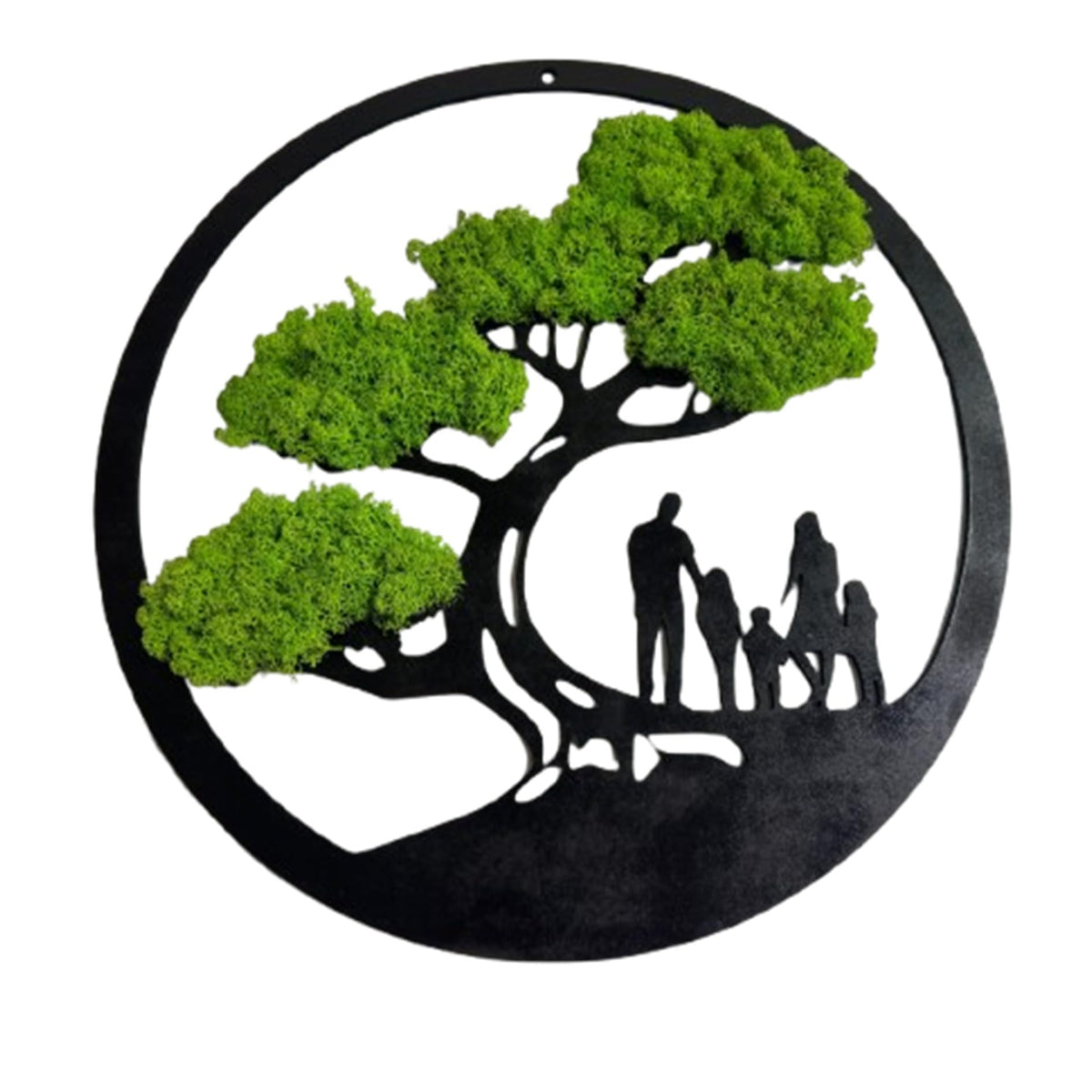 Family Tree Moss Wall Art - 24" Preserved Reindeer Moss Wooden Circle Frame