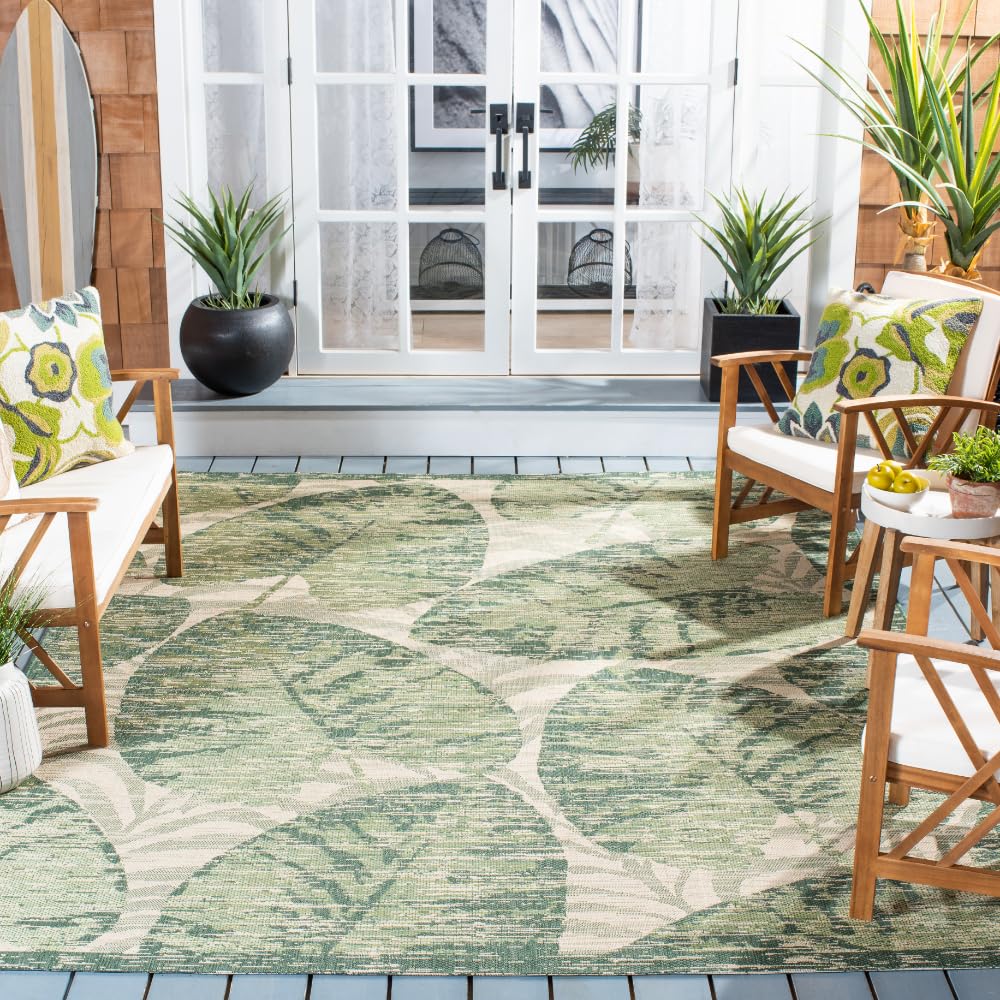 SAFAVIEH Washable Rug Outdoor Courtyard Collection - 6'7" Round, Green & Beige, Non-Shedding & Easy Cleaning, Ideal for Patio, Backyard, Mudroom (CY7556-21812)