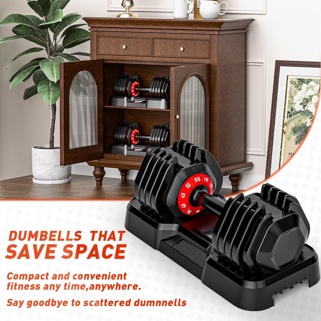 25/50lbs Adjustable Dumbbell Set of 2, 5-in-1 Free Weights Set