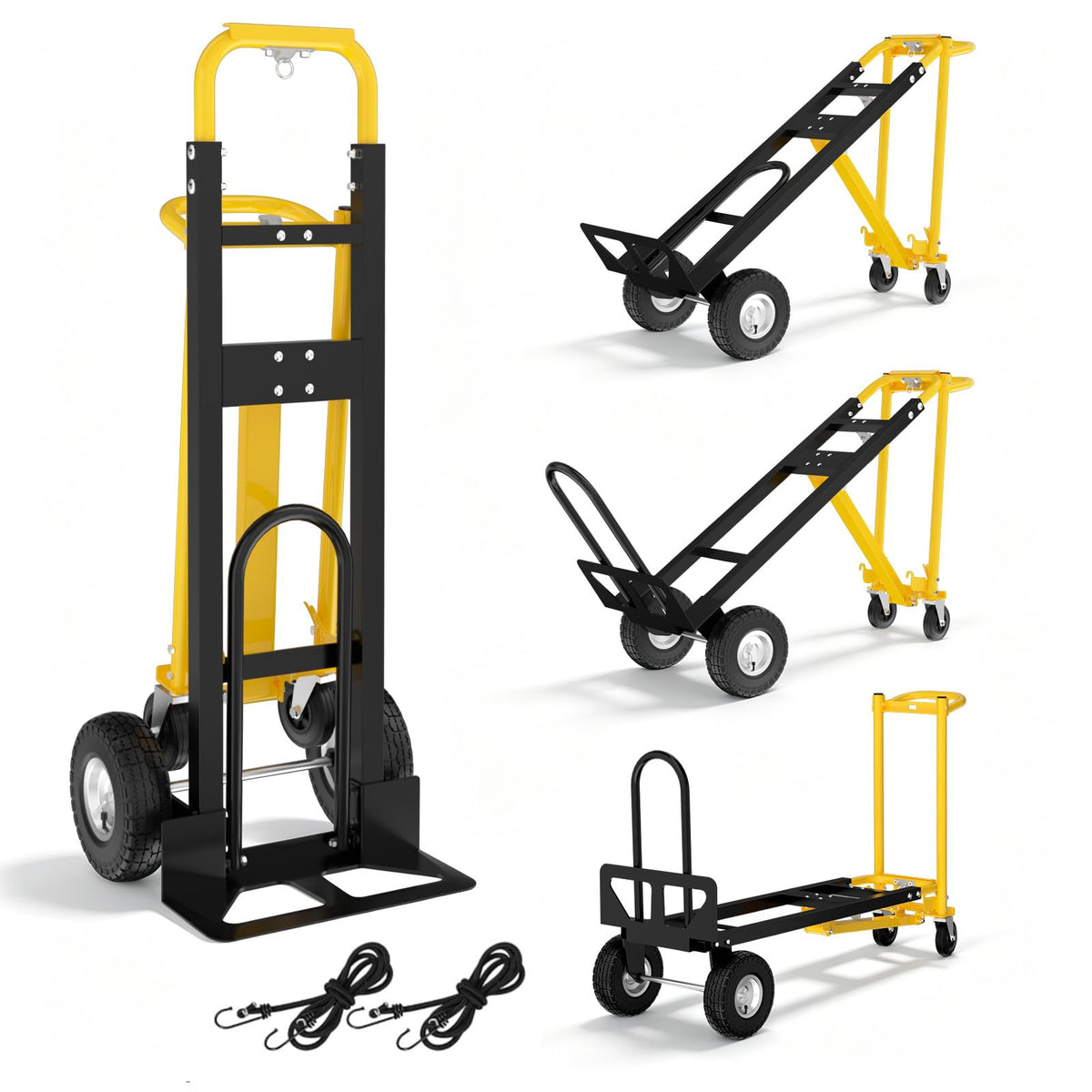 3 in 1 Folding Hand Truck, 600Lbs Capacity, Heavy Duty Collapsible Cart with Retractable Handle and 4 Rubber Wheels, Moving Dolly for Moving Home, Office, Food Service, Shopping Mall, Warehouse