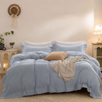 Duvet Cover Set Washed Cotton Embroidered Hem King 3‑Pcs