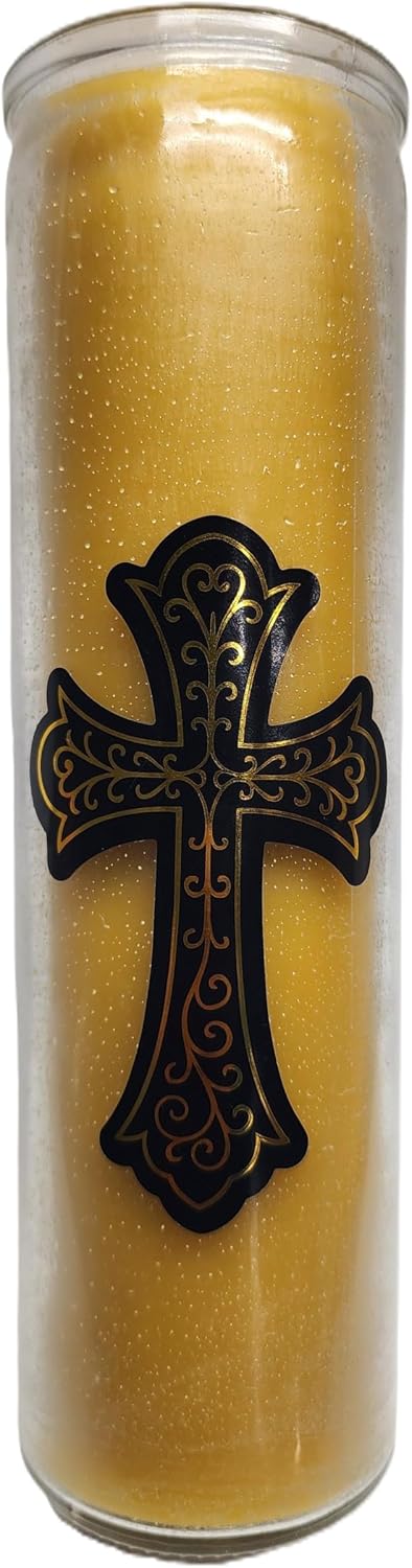 Made in USA Beeswax Devotional Prayer Candles with Cross on Glass 100 Hours Burn time. 6 Pack