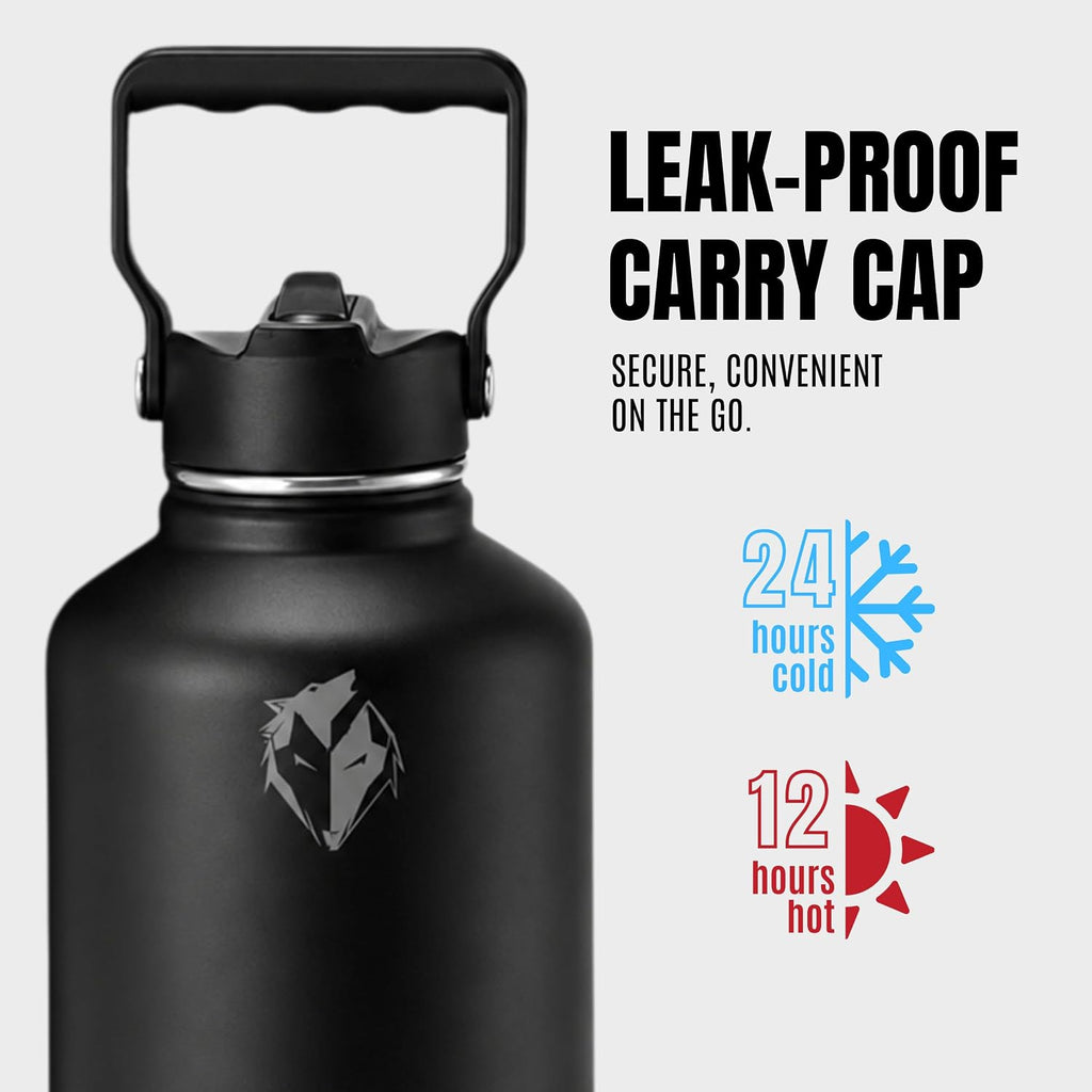 Ekkovision Ekko Flask Insulated Water Bottle, Stainless Steel, Black,128 Oz