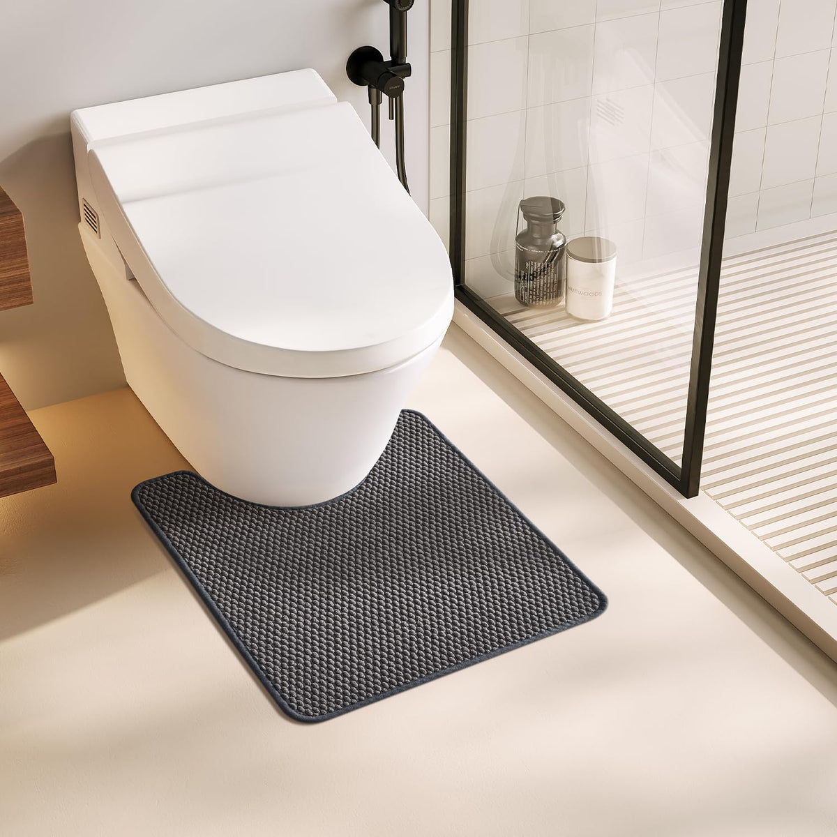 TYUU Bathroom Runner Rugs, Long Bath Mat Runner Washable Thin Quick Dry Low Pile Bathroom Runner Rugs Non Slip, Beige 24"x70"