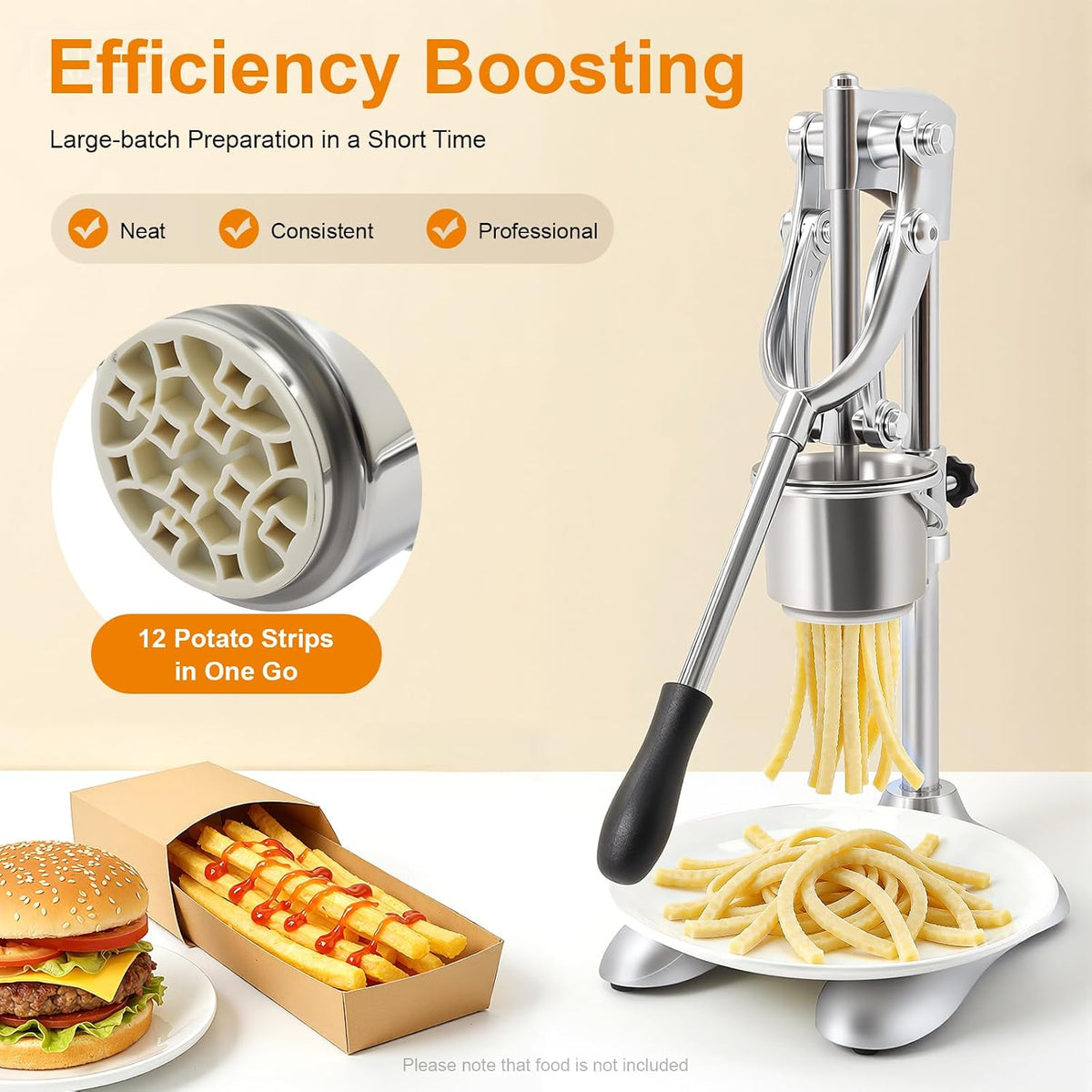 Stainless Steel Manual French Fry Press, Long Potato Cutter for Homemade Fries, Heavy Duty Fry Squeezer for Kitchen, Easy Clean Tool for Home Cooks and Fry Lovers