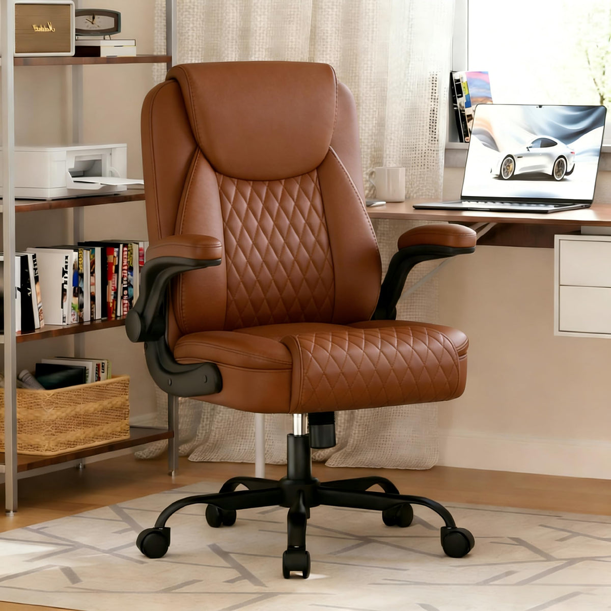 GTPLAYER Mid-Back Office Chair, Comfortable Chairs with Flip-up Arms, Black