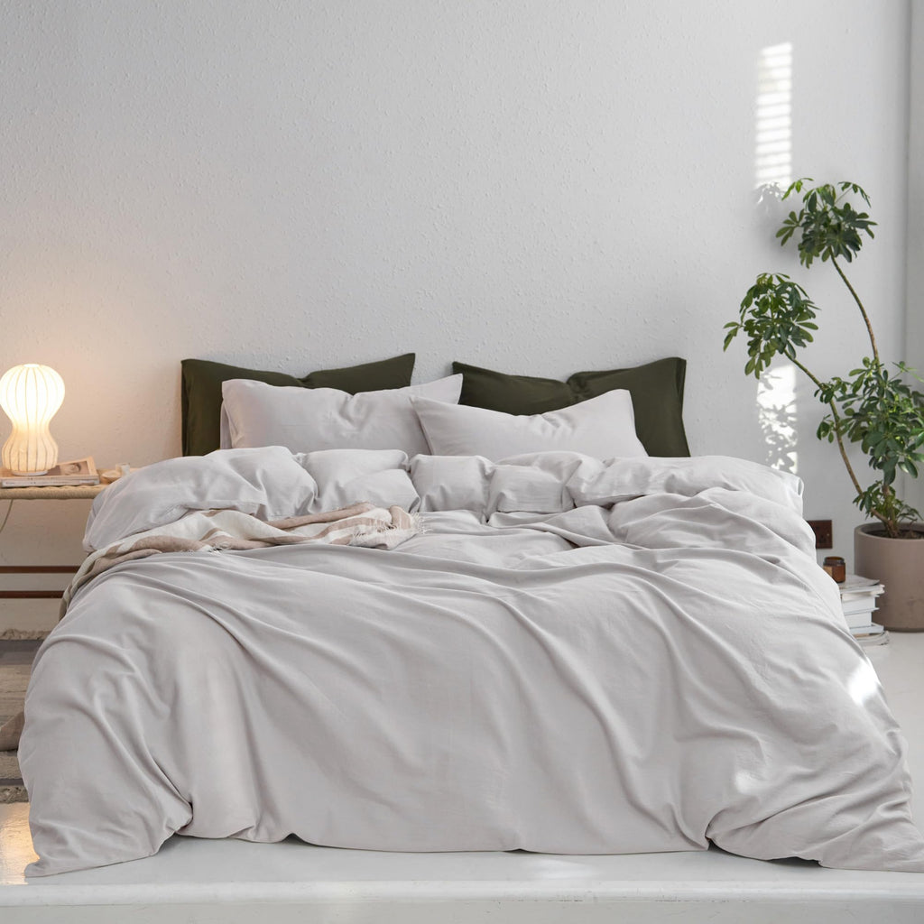 MooMee Upgraded Softer Duvet Cover Set 100% Washed Cotton Twill King