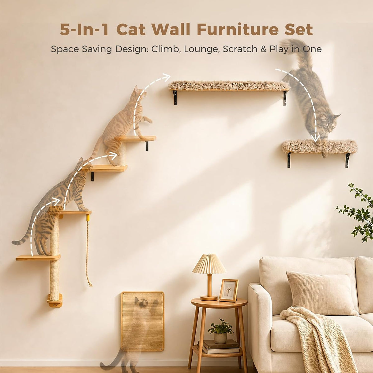 PAWZ Road Cat Wall Shelves, Modern Cat Wall Furniture with Sisal Posts