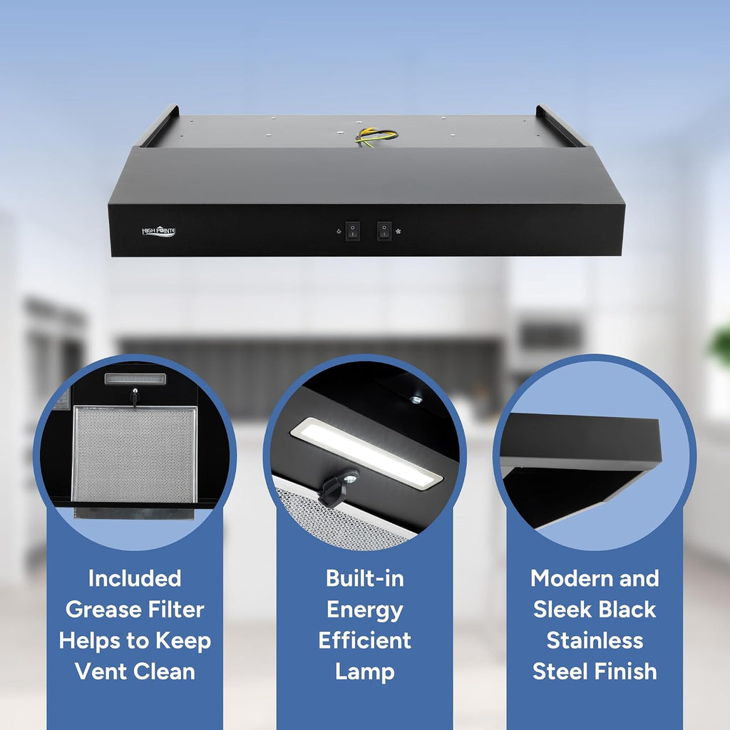 High Pointe 12V Range Hood Stainless Steel Black Finish 22"