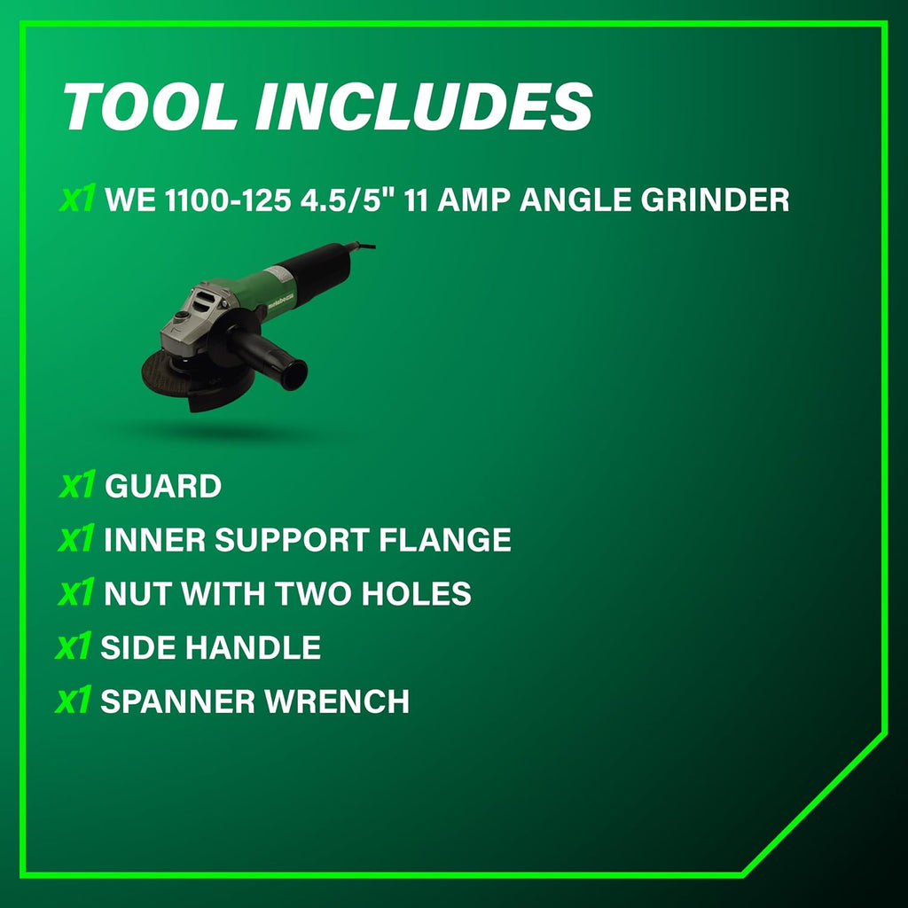 Metabo HPT Corded Angle Grinder 4.5/5 In, 11 AMP, WE 1100-125, 646614420