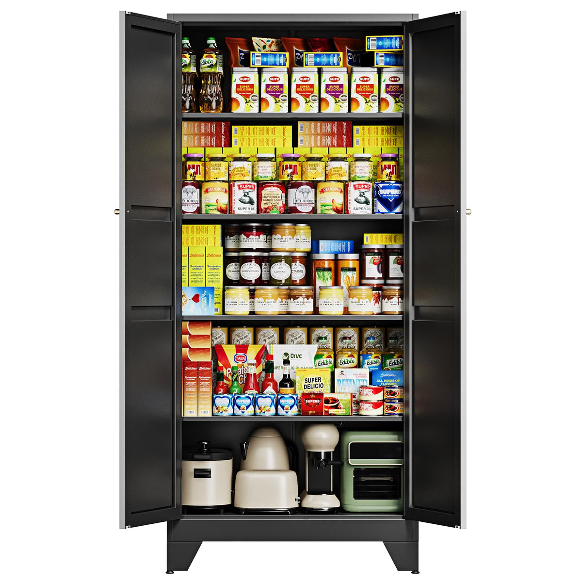 Letaya Metal Garage Storage Cabinets with Wheels,Steel Tool Cabinets Lock Door and Adjustable Shelves for Home,Office,Warehouse Organisieren (Black, 74.41" H)
