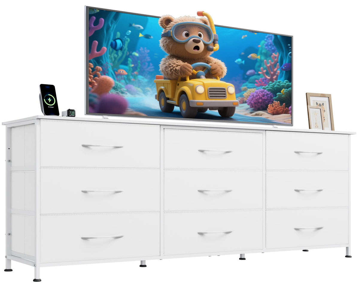 WLIVE Dresser TV Stand for 55 Inch TV, 9 Drawer Dresser for Bedroom, Black