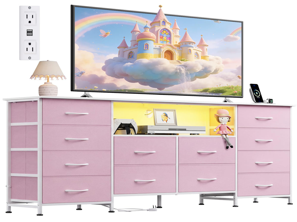 WLIVE LED Dresser TV Stand for 75 Inch TV, 12 Drawers, Black