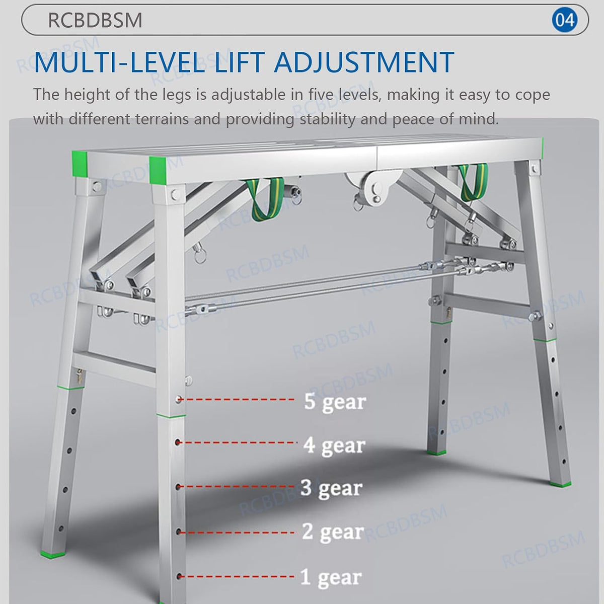 Adjustable Work Platform with 800 lb Duty Rating, Portable Multipurpose Folding Scaffolding Work Platform Scaffold Tower Ladder Stool Bench Adjustable Height, Carbon Steel Structure,180cm/5.9ft