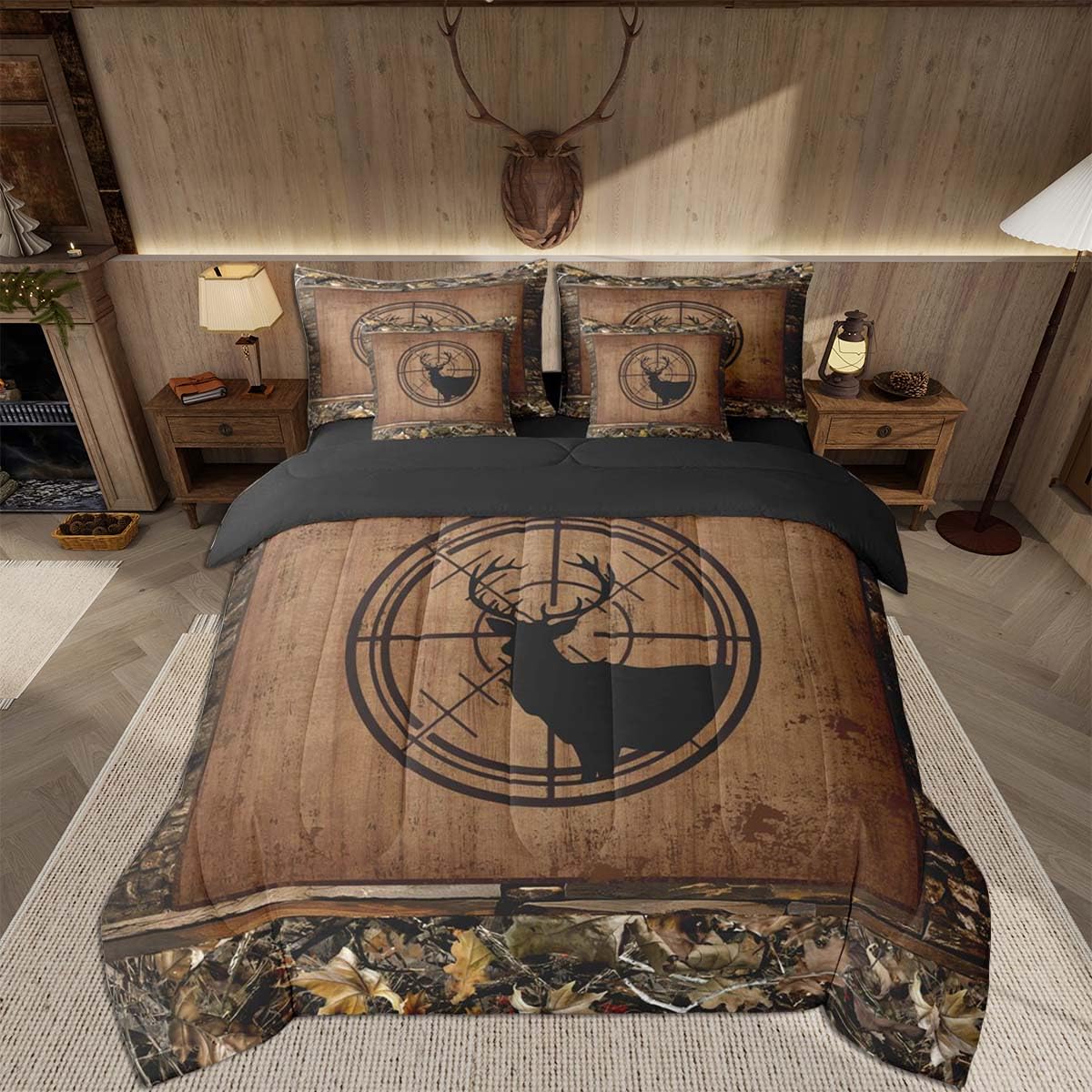 Feelyou Deer Comforter Set with Sheets King Size 7 piece Kids Rustic Deer Hunting Bedding Set Cabin Lodge Deer Bed in a Bag Farmhouse Nature Wildlife Antlers Brown Bed Set