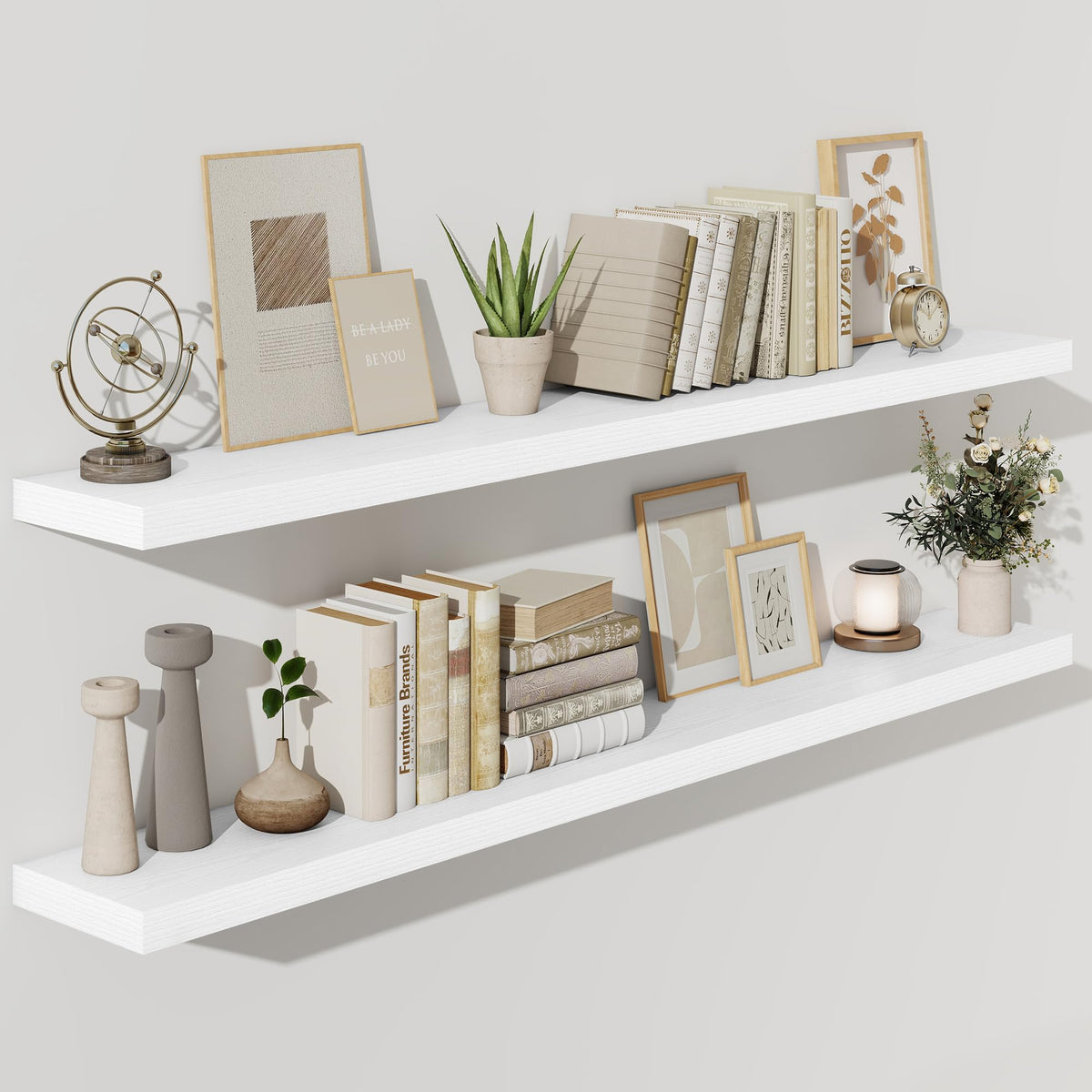 Fun Memories Floating Shelves - 2 Pack 12 Inch Rustic Wooden Wall Shelves - Extra Deeper & Thicker Wall Mounted Storage Shelf for Living Room, Kitchen, Farmhouse - 36" W x 12" D x 1.8" H - Brown