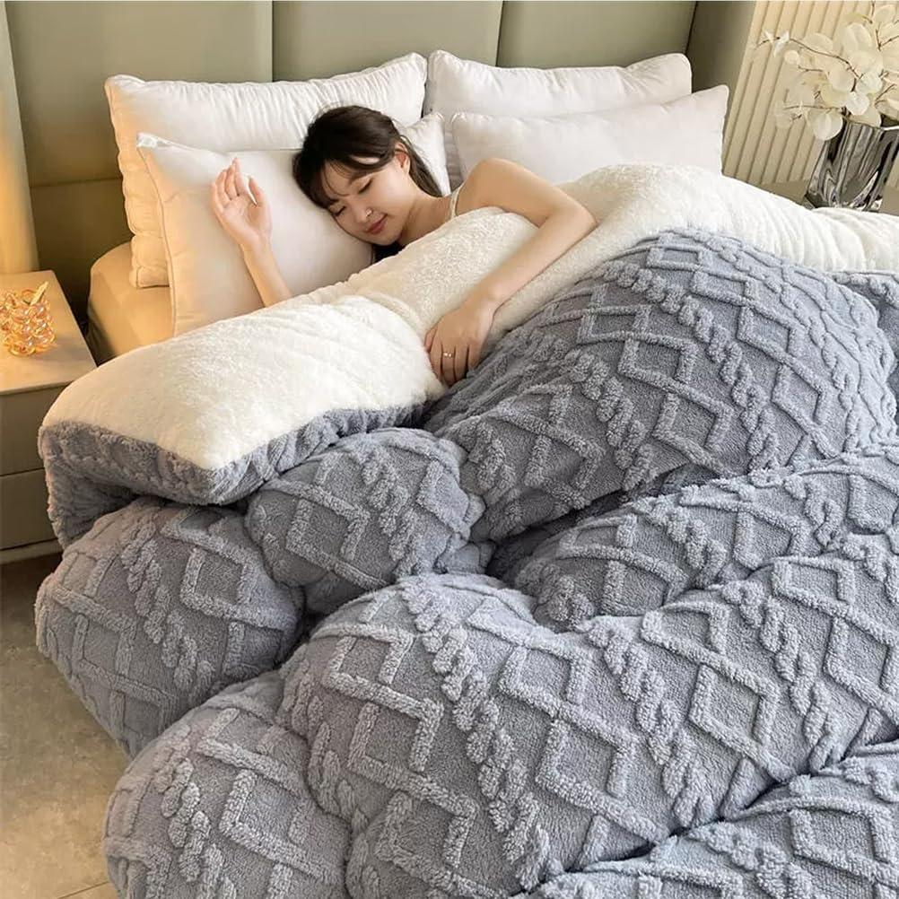 Breathable Warmth Fluffy Plush Double Sided Velvet Blanket,Thickened Super Soft Insulation Hibiscus Winter Quilt, Hibiscus Double Fabrics, for Cold Weather,Purple,180x220cm/4.5kg