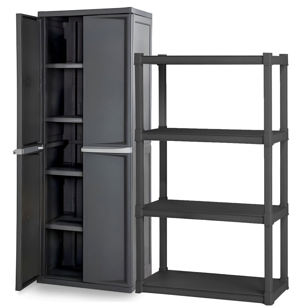 Sterilite 4 Shelf Cabinet, Lockable Utility Storage, Gray, 2-Pack