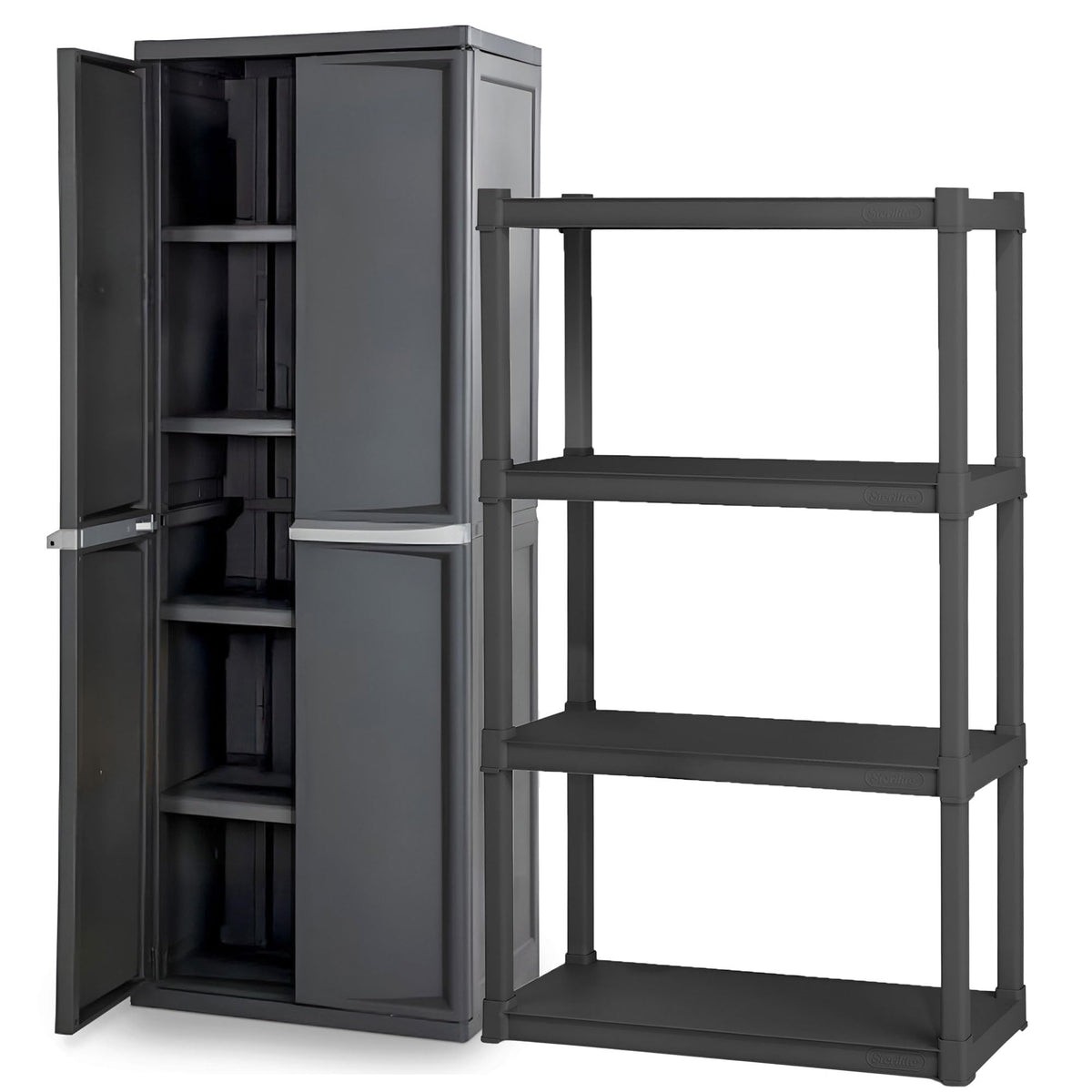 Sterilite 4 Shelf Cabinet, Lockable Utility Storage, Gray, 2-Pack
