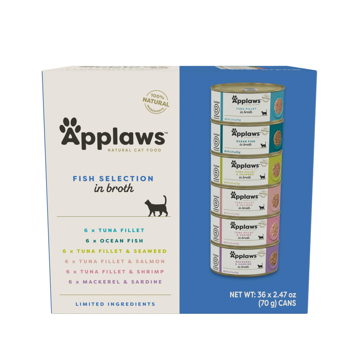 Applaws Fish Variety in Broth Wet Cat Food, 6-Flavor 36-Pack 2.47 oz Cans