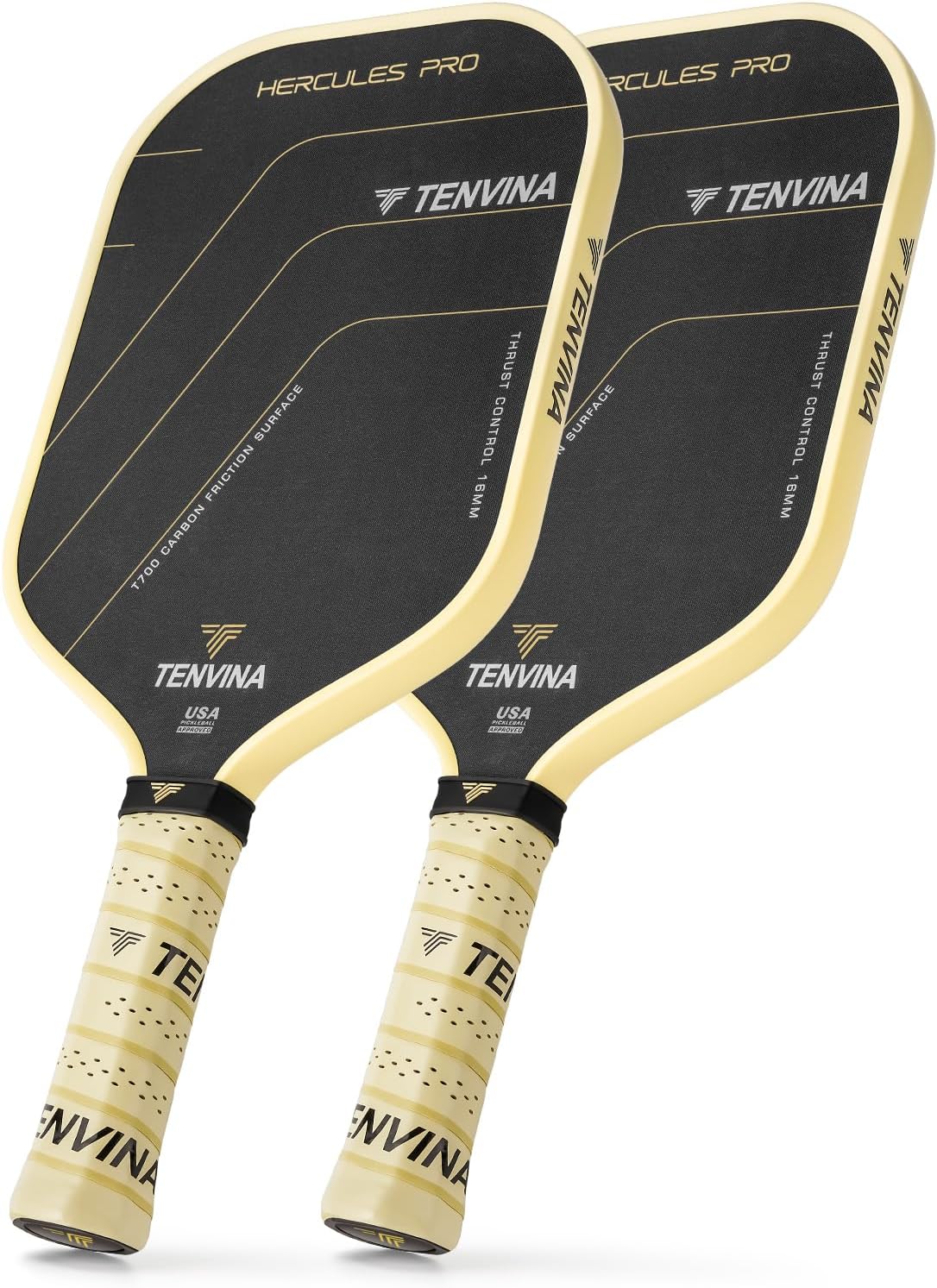 TENVINA Pickleball Paddles Set of 2, Thermoforming 4-Layer T700SC Friction Carbon Fiber Pickleball Paddle, Professional USAPA Approved Pickle Ball Paddle Providing Strong Power and Spin