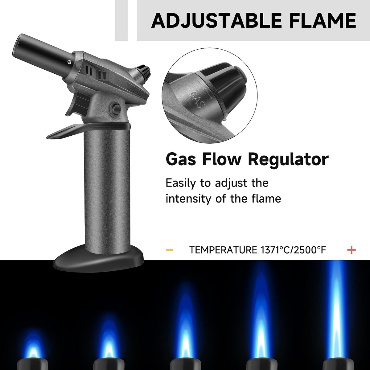 Butane Torch Blow Torch Creme Brulee Torch Refillable Butane Torch Lighter Kitchen Torch Cooking Torch for Food Baking Crafts BBQ Creme Brule(Safety Lock & Adjustable Flame)