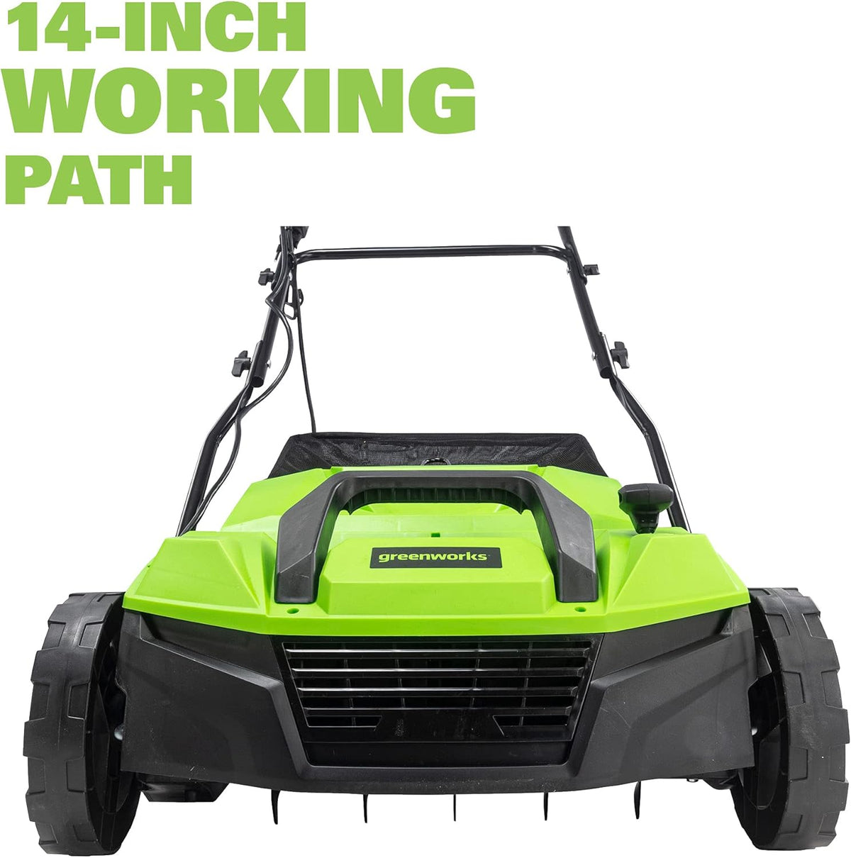 Greenworks 13 Amp 14-Inch Corded Dethatcher / Scarifier, 2-in-1 Electric Lawn Rake with 3-Position Depth Adjustment & Push-Button Start, Lawn Care Tool for Healthy Yard Maintenance