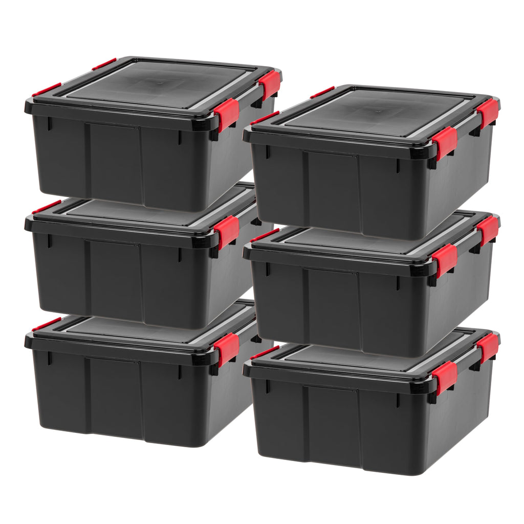 IRIS USA 4-Pack 74 Qt Storage Bins with Gasket Lids, Black/Red