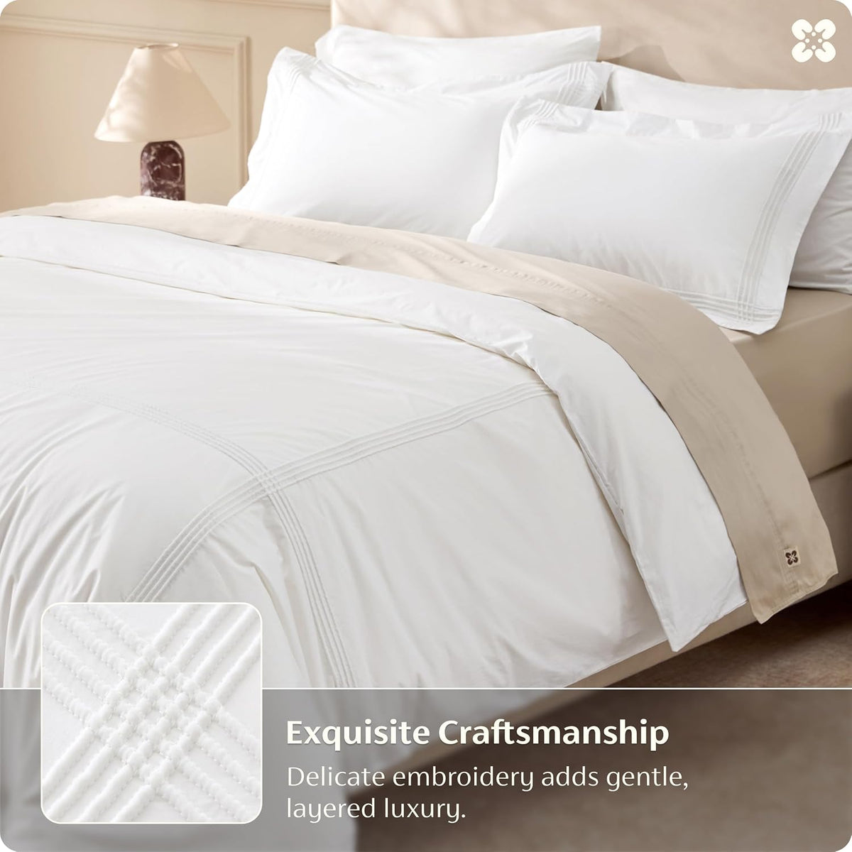 Bedsure PureWoven 100% Cotton Percale Duvet Cover King, Rope Weave, White