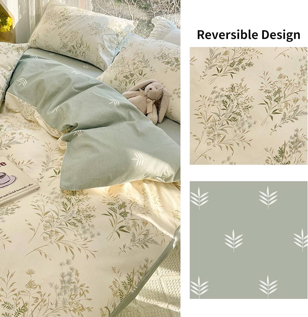 4pcs Duvet Cover Set- 100% Cotton Comfort Duvet Cover Set,Include a Duvet Cover,a Deep Pocket Fitted Sheet,2 Pillow Shams Home Bedding with Zipper Closure for All Season (Queen, Floral)