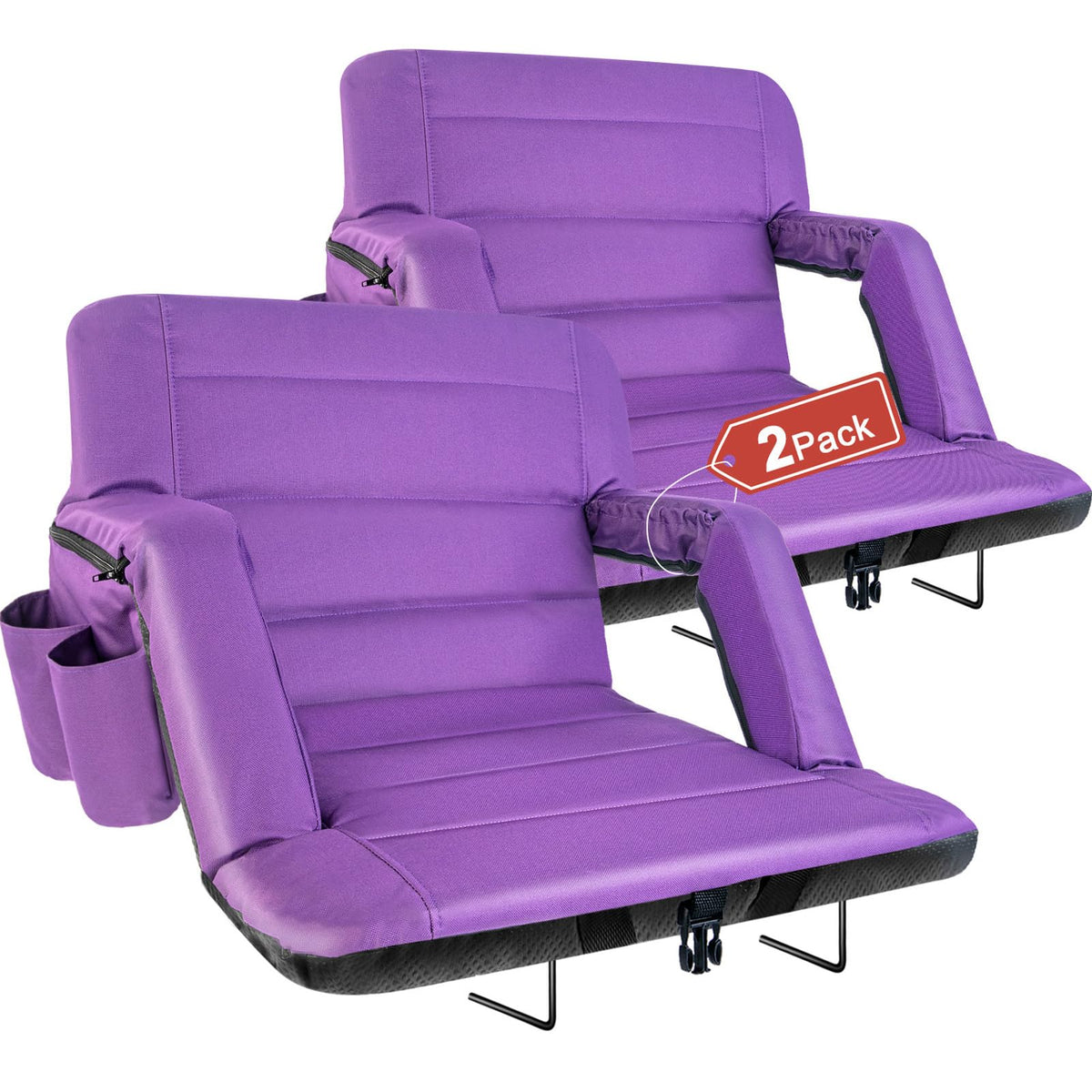 yeyeeyyee Stadium Seats with Back Support 2 Pack Wide, Exclusive Bleacher Chairs with Back and Cushion Folding Stadium Chairs, 6 Reclining Positions Waterproof Bleacher Seats (Wide|22.5" Black)