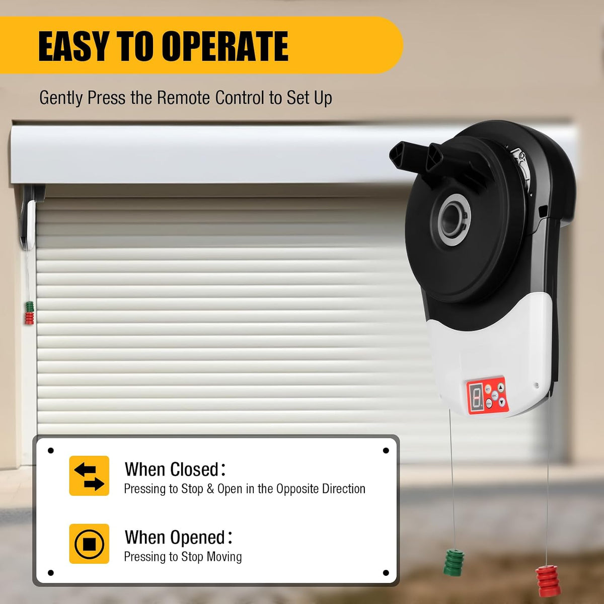 Automatic Roll Up Door Opener Kit, Wall Mount Commerial Garage Roller Door Opener with 2 Remote Control for Garage Warehouse Store & Barn Farm