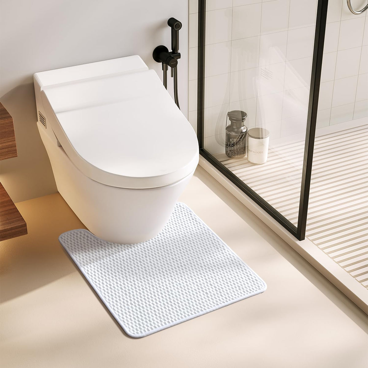 TYUU Bathroom Runner Rugs, Long Bath Mat Runner Washable Thin Quick Dry Low Pile Bathroom Runner Rugs Non Slip, Beige 24"x70"